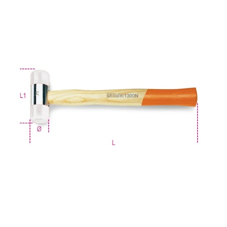 Nylon Face Hammer,Wooden Shaft,22mm